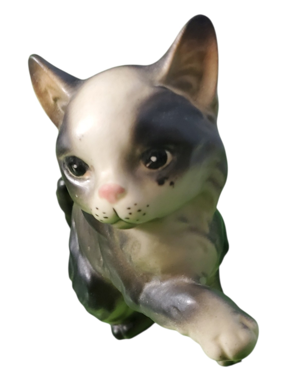 Gray and White Ceramic Cat Figurine - Decorative Pet Accent
